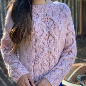 H&M Chunky Knit Sweater Cropped in Pale Pink